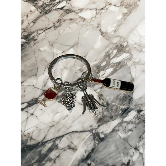 Wine Themed Keychain with Wine Glass, Grapes, Wine Bottle and Bottle Opener - Picture 4 of 4